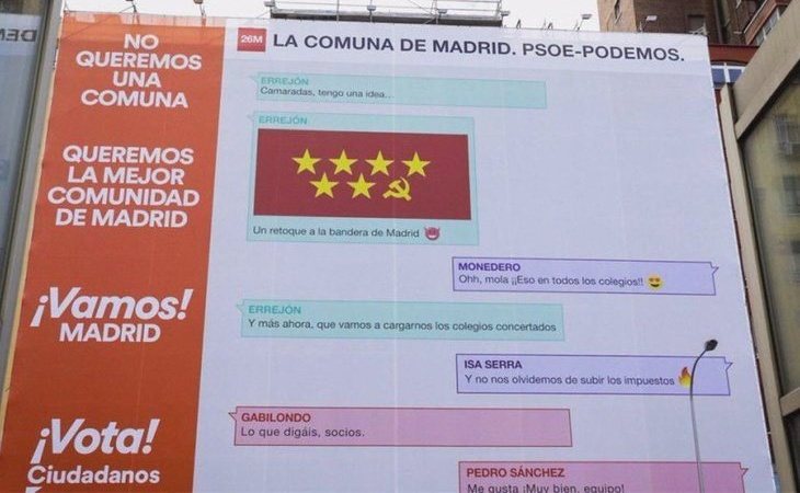 La ridícula campaña de Ciudadanos que advierte de la "comuna" que sería Madrid si gobiernan PSOE y Podemos