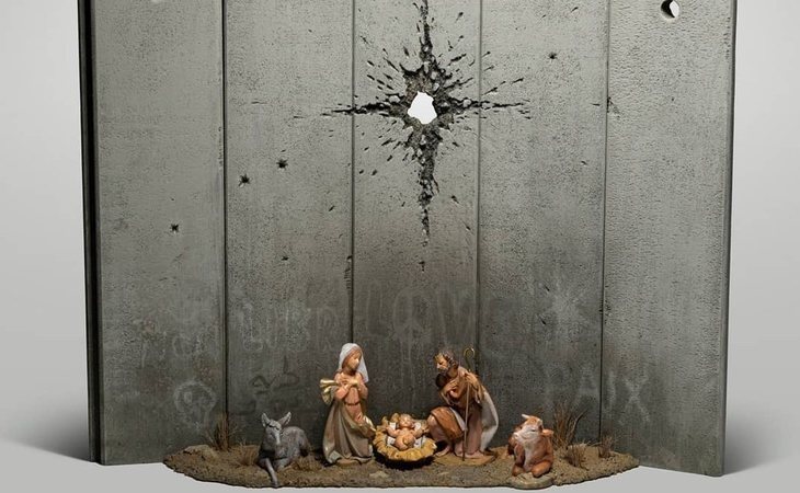 Banksy reinventa el Belén para adaptar el nacimiento de Jesucristo a la realidad de Palestina