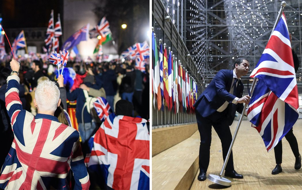 Londres celebra la salida del Reino Unido de la Unión Europea, que retira su bandera del Parlamento