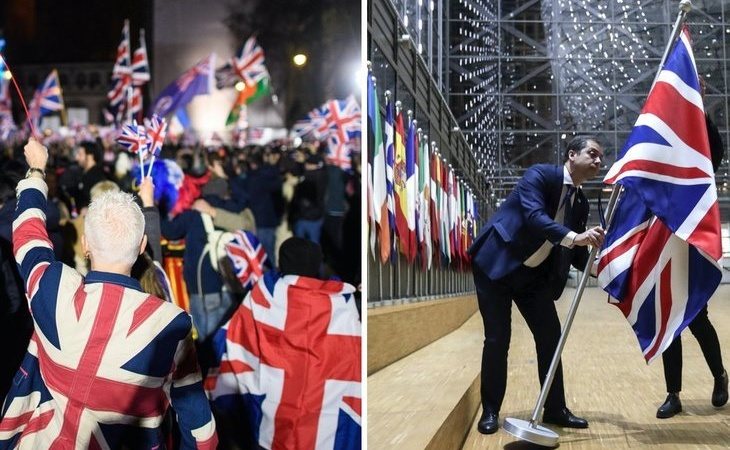 Londres celebra la salida del Reino Unido de la Unión Europea, que retira su bandera del Parlamento