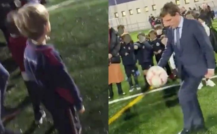 José Luís Martínez-Almeida da un balonazo a un niño inaugurando un campo