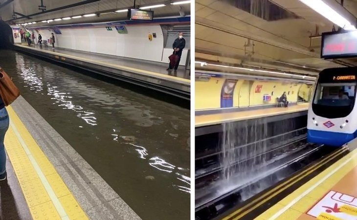 Pánico en el Metro de Madrid: trenes, andenes y pasillos convertidos en una enorme piscina
