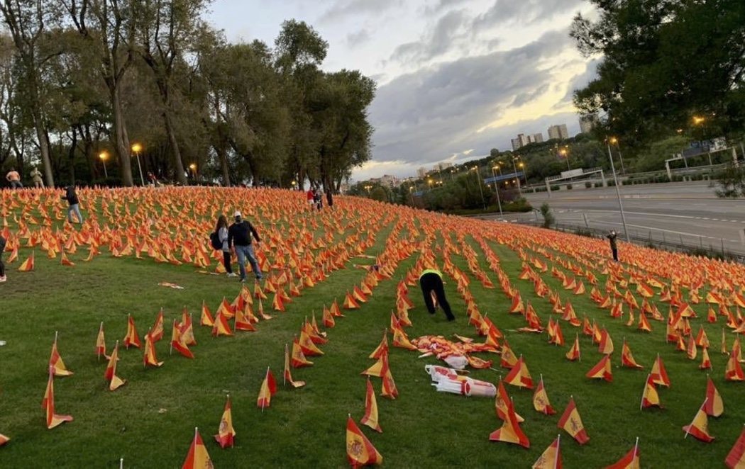 Una organización vinculada a VOX coloca 53.000 banderas de España en alusión a los muertos por coronavirus