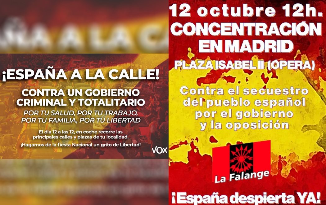 VOX y La Falange se unen convocando manifestaciones el 12-O en contra del estado de alarma de Madrid