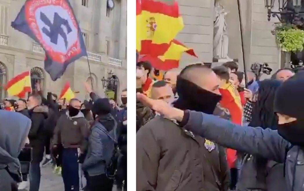 Varios militantes neonazis acompañan a VOX en su acto de Barcelona "por la Constitución"