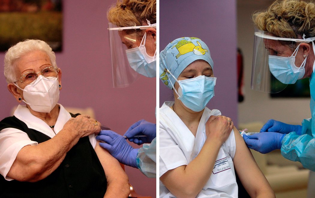 Araceli, de 96 años, y Mónica, sanitaria, primeras vacunadas contra el coronavirus en España