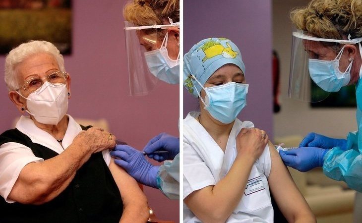 Araceli, de 96 años, y Mónica, sanitaria, primeras vacunadas contra el coronavirus en España