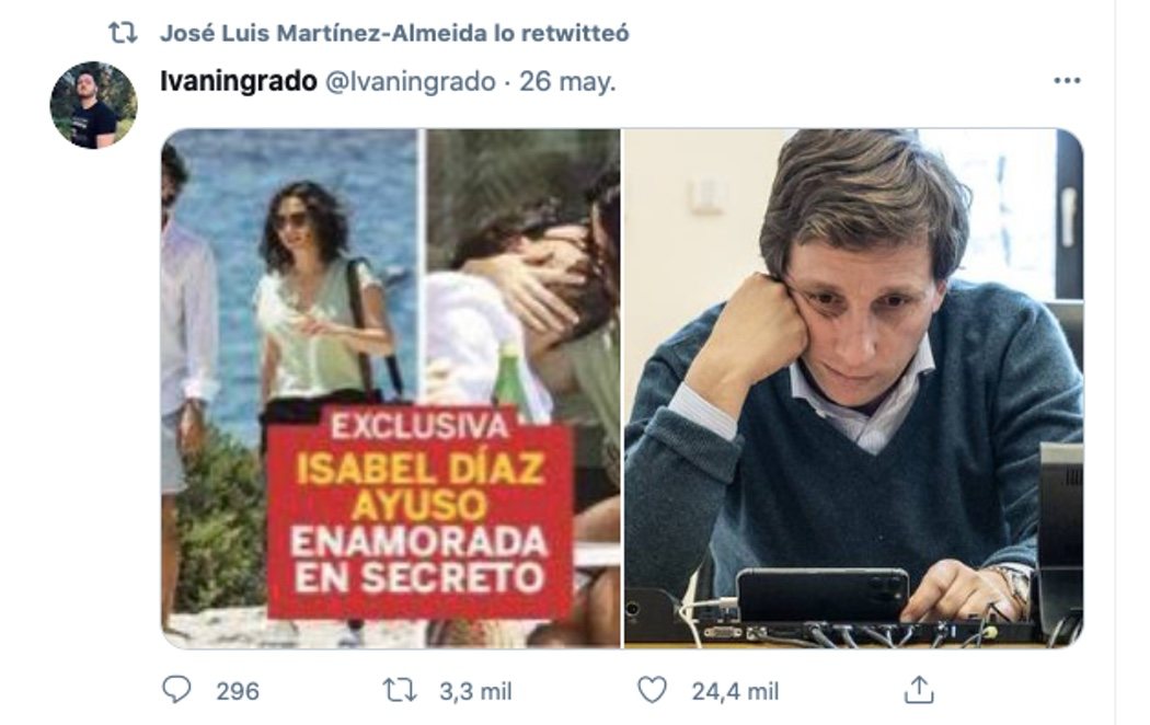 El llamativo 'retuit' de Almeida tras ver las fotos de Ayuso con su nuevo novio en Ibiza