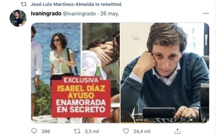 El llamativo 'retuit' de Almeida tras ver las fotos de Ayuso con su nuevo novio en Ibiza