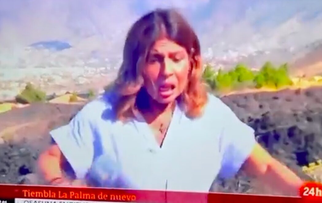 Una reportera de TVE, sorprendida en pleno directo por un terremoto de gran intensidad en La Palma