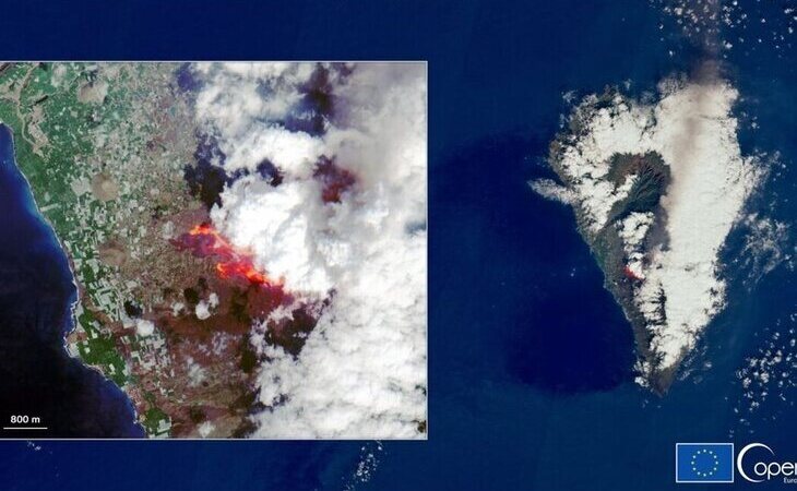 El satélite Copernicus capta cómo se ve el volcán de La Palma desde el espacio