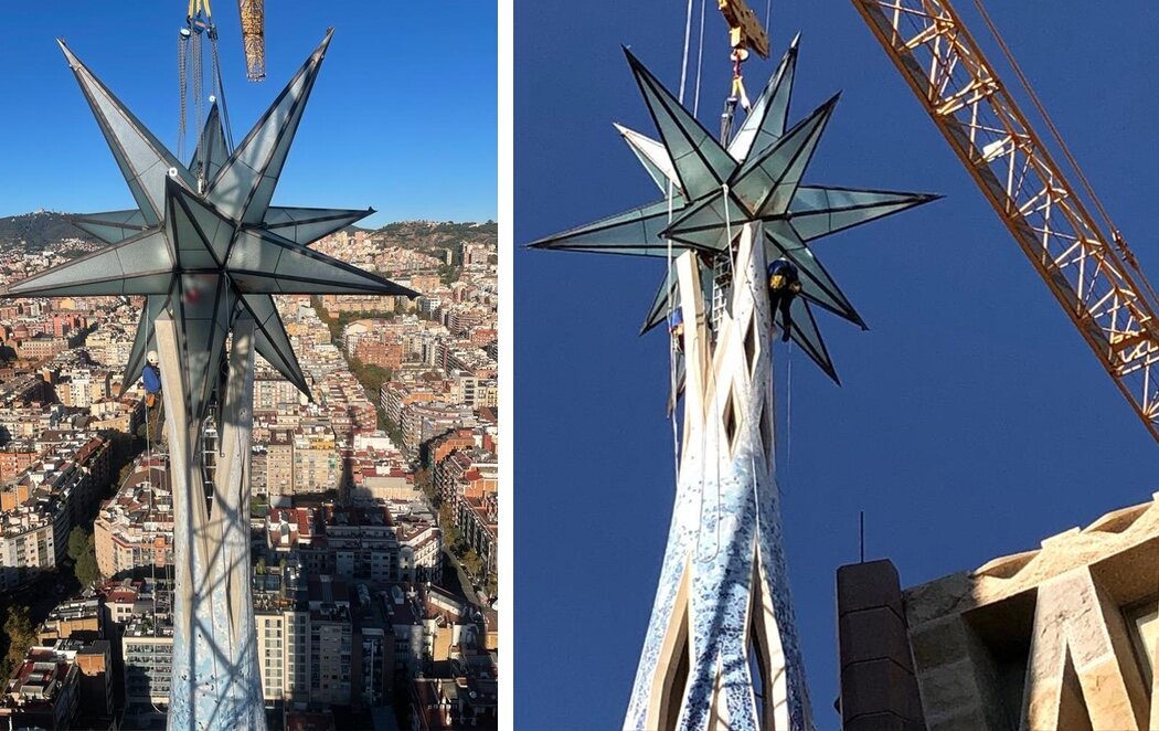 La Sagrada Familia corona la torre de María con una gran estrella luminosa