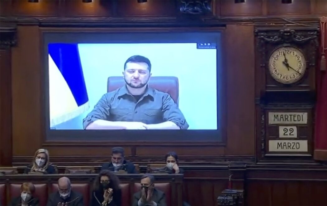 Zelenski interviene ante el Parlamento italiano y Mario Draghi no deja lugar a dudas: "Italia quiere a Ucrania en la UE"