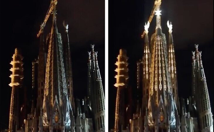 La Sagrada Familia ilumina las torres de los evangelistas Lucas y Marcos e inicia la cuenta atrás para acabarse en 4 años