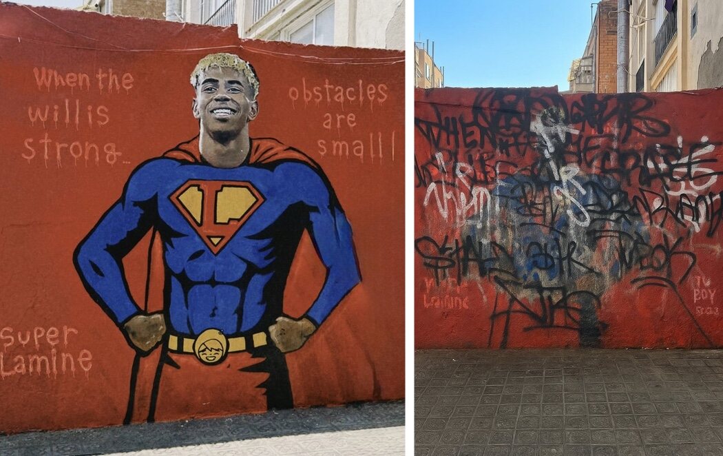 Vandalizan el mural de Lamine Yamal en Barcelona