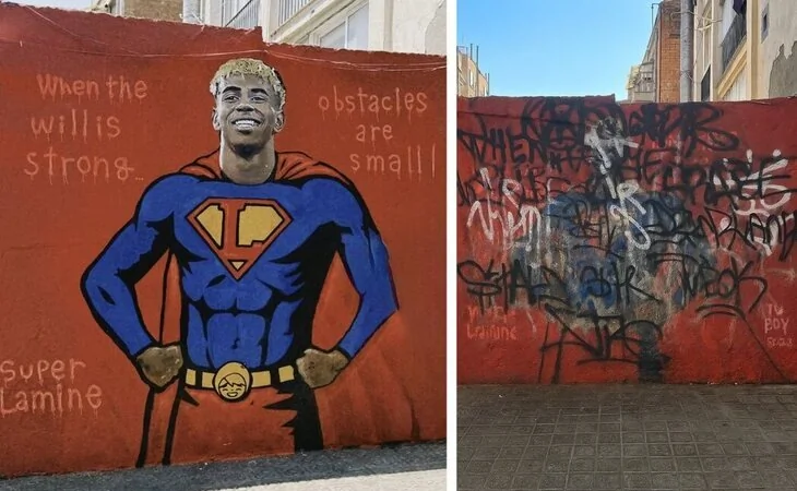 Vandalizan el mural de Lamine Yamal en Barcelona