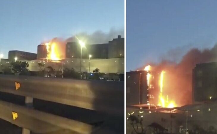 Espectacular incendio del hospital Santa Lucía de Cartagena
